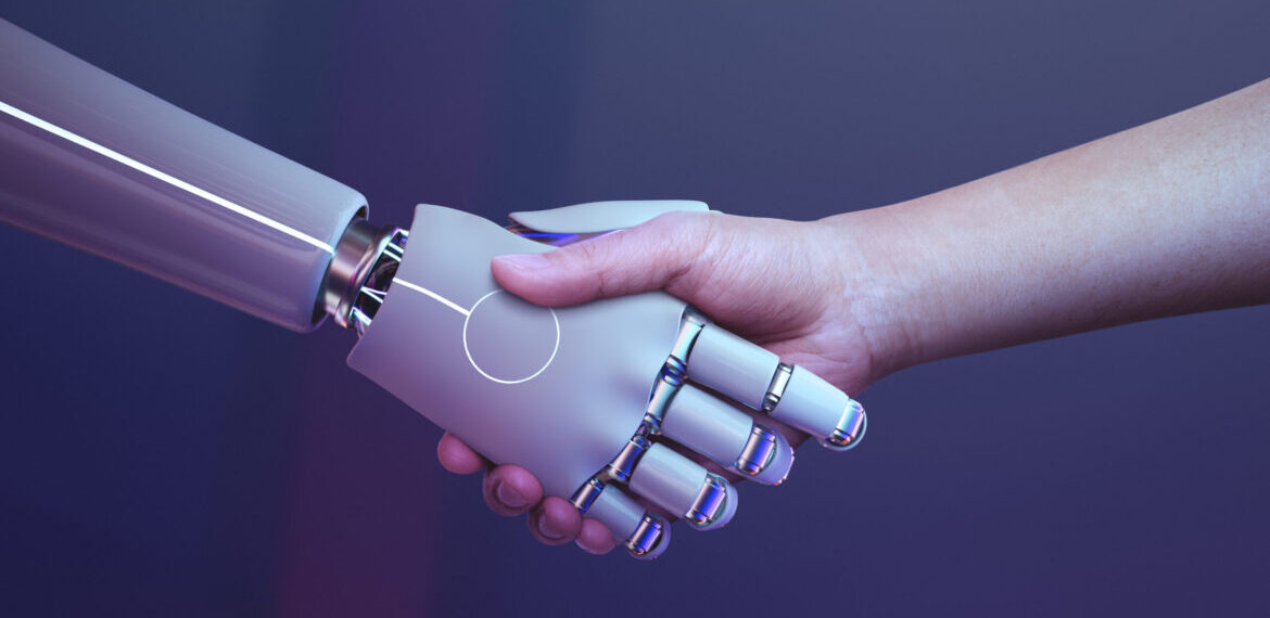 robot handshake human background futuristic digital age